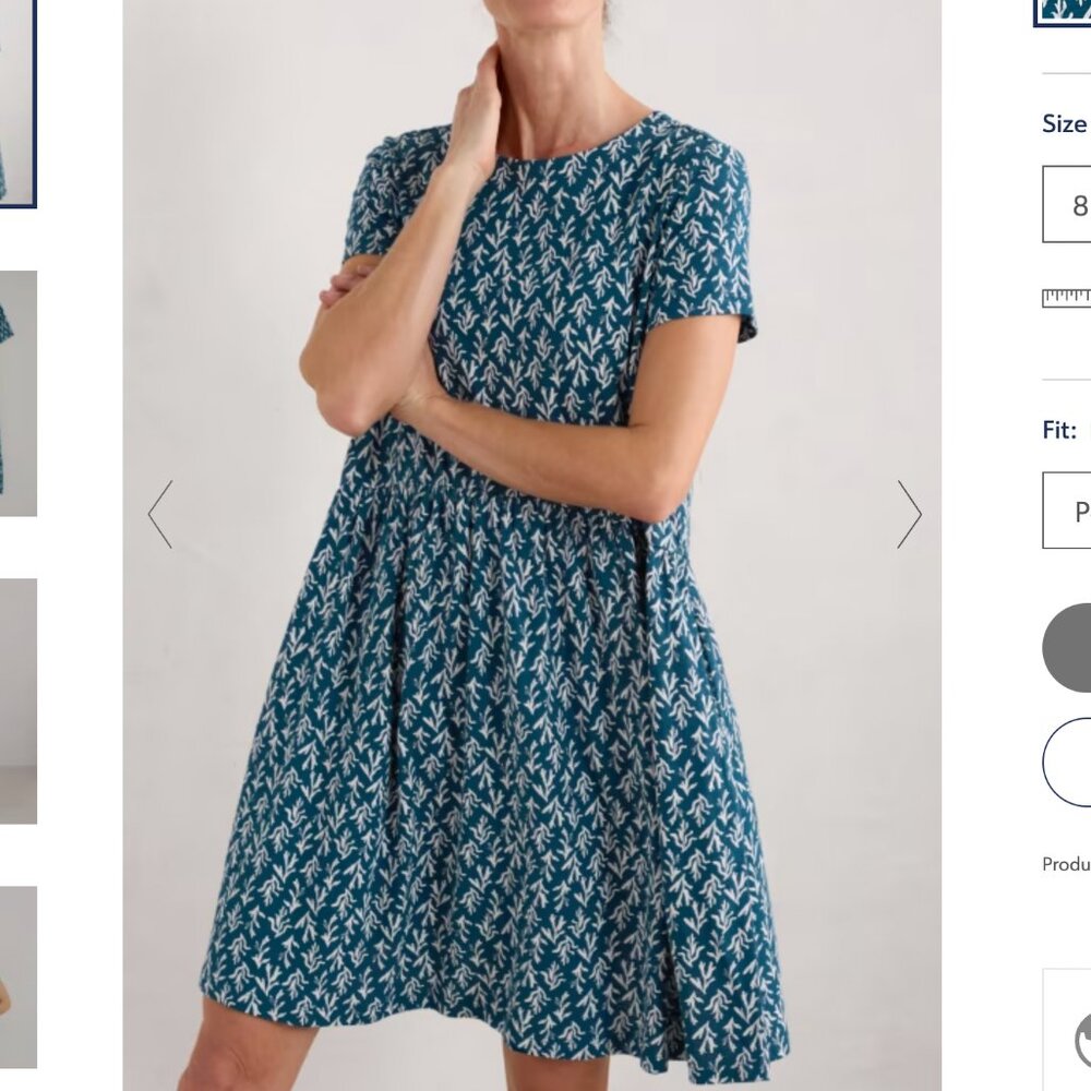 Seasalt Cornwall Sea Mirror Jersey Dress with Short Sleeves UK 14 (US 10) Tall